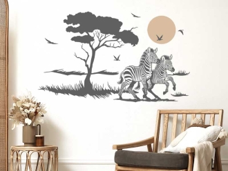Wandtattoo Landschaft mit Zebras