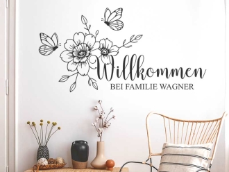 Wandtattoo Florales Willkommen mit Wunschname