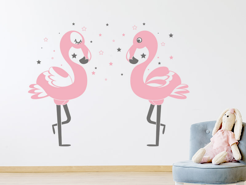 Wandtattoo Zauberhafte Flamingos mit Sternen