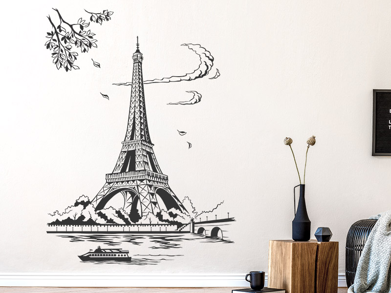 den Paris Blick auf Wandtattoo Eiffelturm