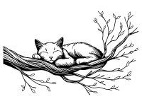 Wandtattoo Schlafende Katze auf Ast Motivansicht