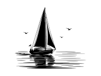 Wandtattoo Segelboot mit Möwen Motivansicht