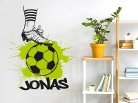 Wandtattoo Fußballschuh mit Ball und Name