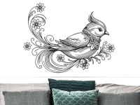 Wandtattoo Eleganter Vogel mit Blüten