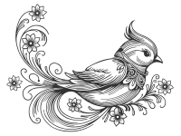 Wandtattoo Eleganter Vogel mit Blüten Motivansicht